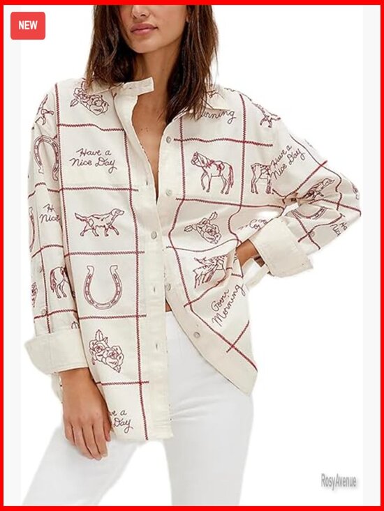 Tops - Y2K Boho Floral Long Sleeve Flowy Blouse Button Down Shirt